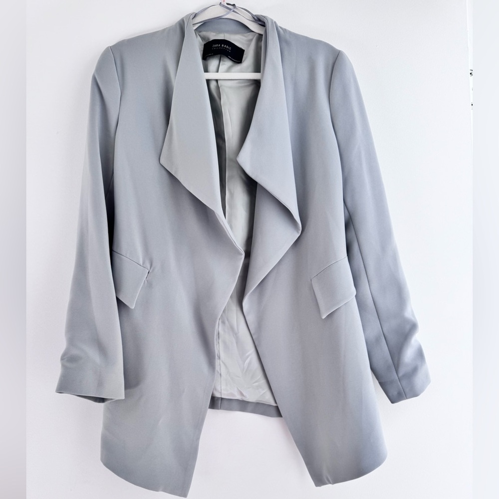 ZARA BASIC BLUE GREY WOMENS WATERFALL BLAZER IN SIZE M